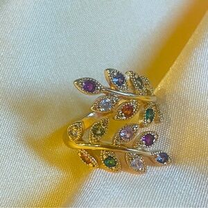 Gold Leaf Multistone Ring - Women's Fashion Jewelry